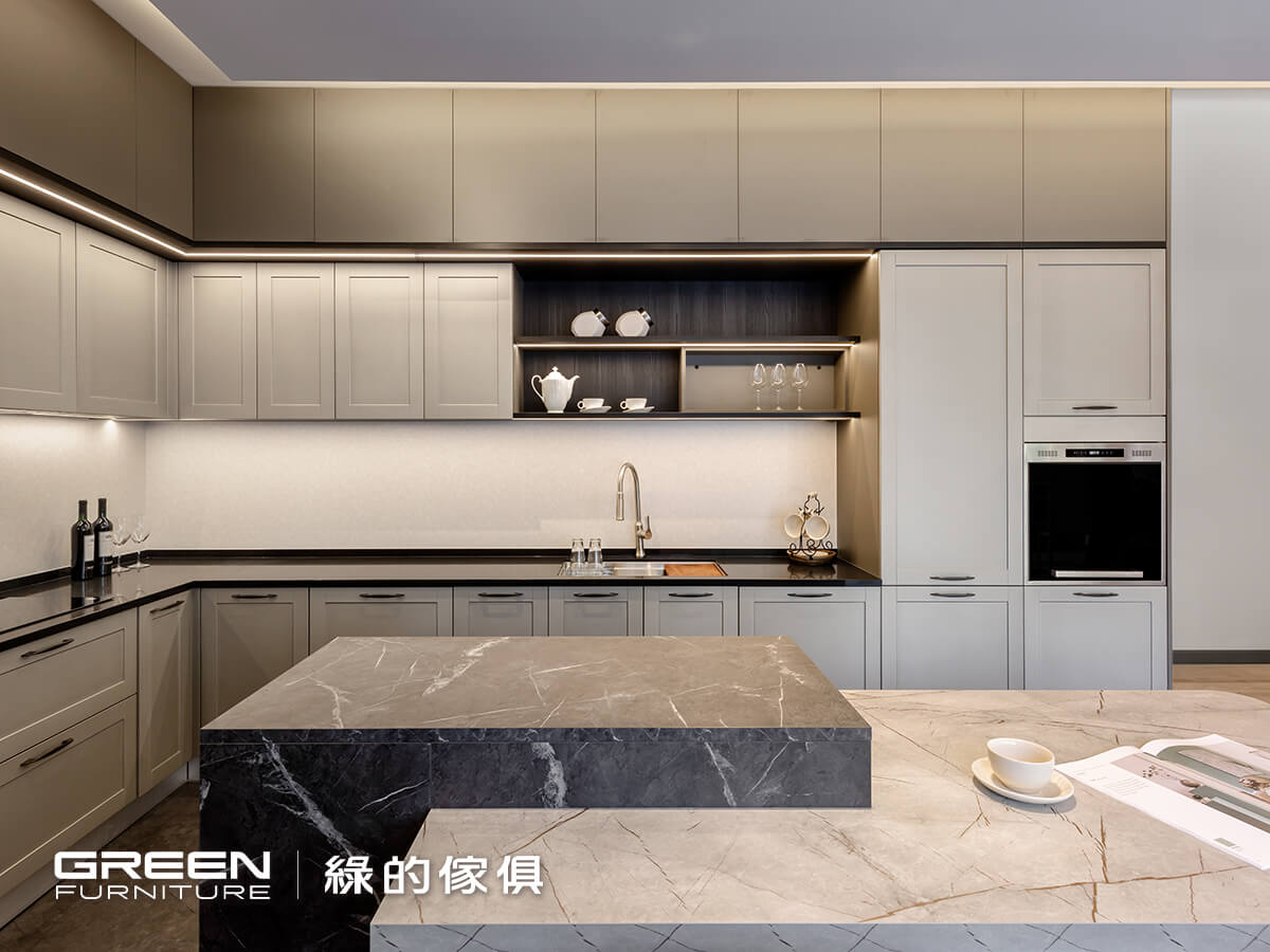 L型廚房-拿鐵棕皮革