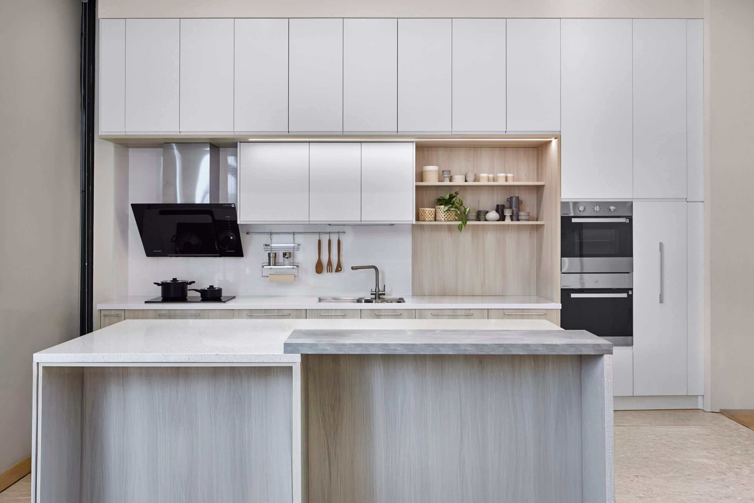 一字型廚房-陶烤白