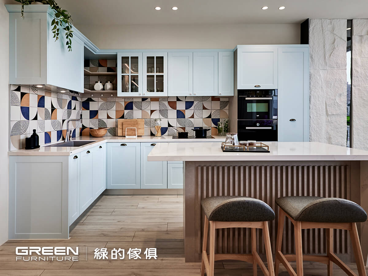 L型廚房-淡藍