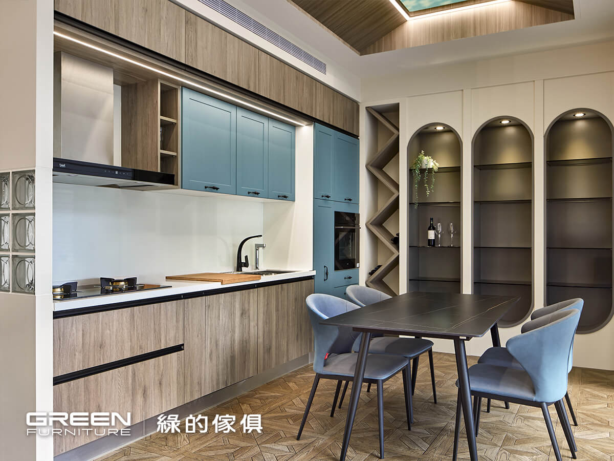 一字型廚房-錦藍