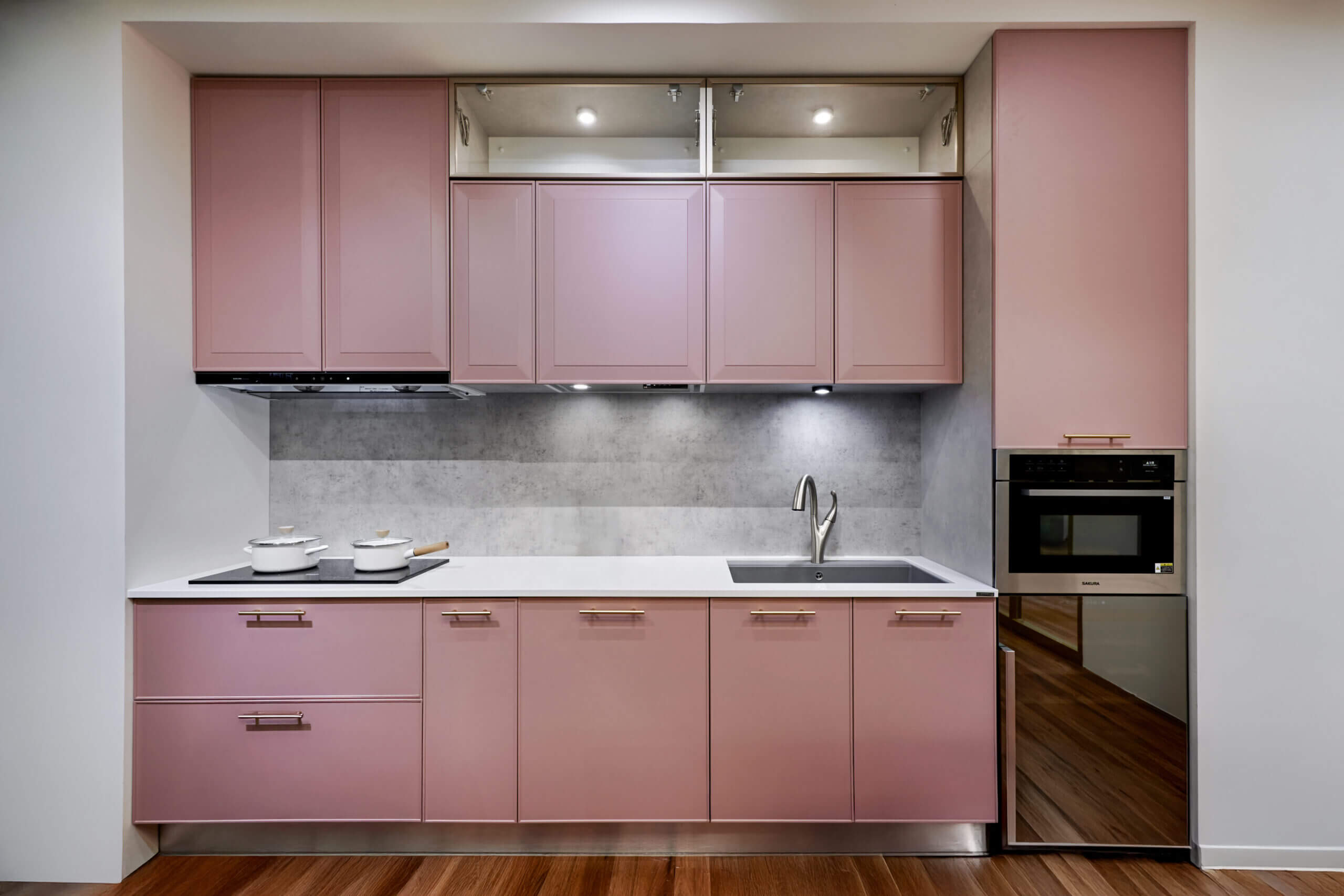 一字型廚房-霧紅