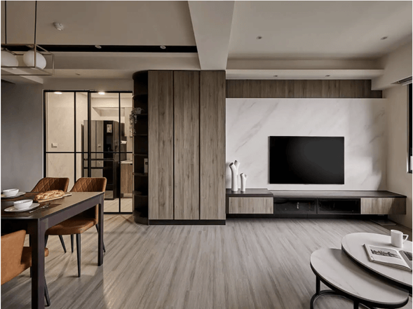 ▲從全面性的角度看待客廳裝潢，再挹注異材質手法，即可調配出獨有風格。