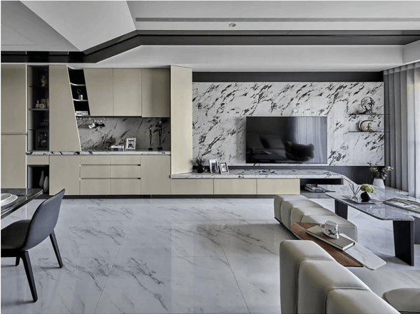 ▲以奢雅石紋理搭配極簡俐落線條，即是現代風格的代表性語彙。